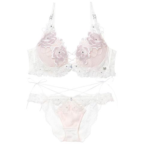 2/20新作!【明日花キララプロデュース/WhipBunny】Pleats Bijou Rose Bra&Shorts / プリーツビジューローズブラ＆ショーツ(ホワイトクラシカル-B65/ショーツM)