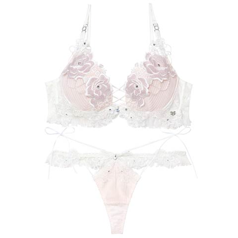 2/20新作!【明日花キララプロデュース/WhipBunny】Pleats Bijou Rose Bra&T-back / プリーツビジューローズブラ＆Tバック(ホワイトクラシカル-B65/ショーツM)
