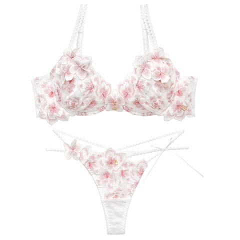 3/6新作!【Tバック】【明日花キララプロデュース/WhipBunny】Luminous Cherry Blossom Bra&&T-back / ルミナスチェリーブロッサムブラ＆Tバック[推し](ホワイトブロッサム-B65/ショーツM)