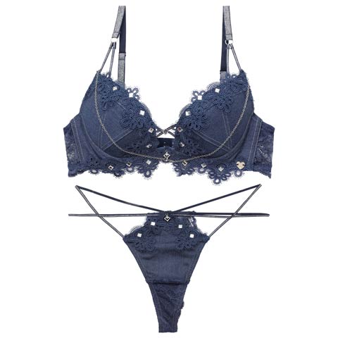 4/17新作!【Tバック】【明日花キララプロデュース/WhipBunny】Luxury Bijou Studs Bra&T-back / ラグジュアリービジュースタッズブラ＆Tバック[推し](デニムブルー-B65/ショーツM)