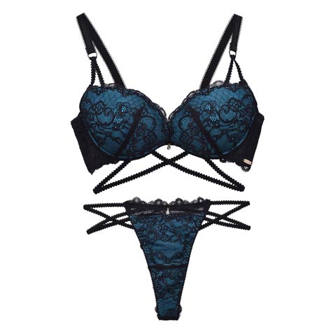 【Tバック】【Rちゃんプロデュース/LEMURA】Cross Code Lingerie -Tバックセット-(エメラルドグリーン-B65/ショーツM)