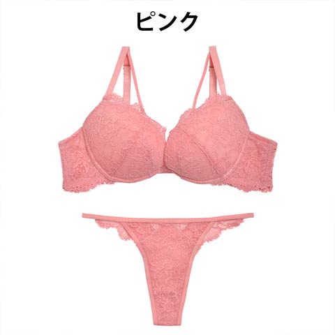 【LARME】Sensual all lace Bra&T-back/Pink センシュアルオールレースブラ&Tバック/ピンク(ピンク-A65)