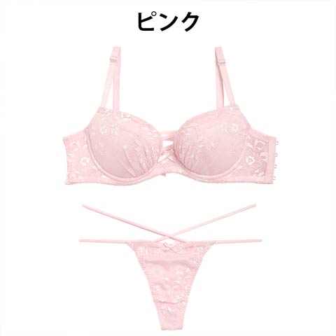 【LARME】Airy Flower Bra&T-back/Pink エアリーフラワーブラ&Tバック/ピンク(ピンク-A65)
