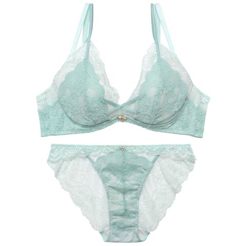 【YouTuber流那プロデュース/Lulumerry】レイヤードレース 盛りもっと ブラジャー&ショーツ /ミント(ミント/フルバック-A65)