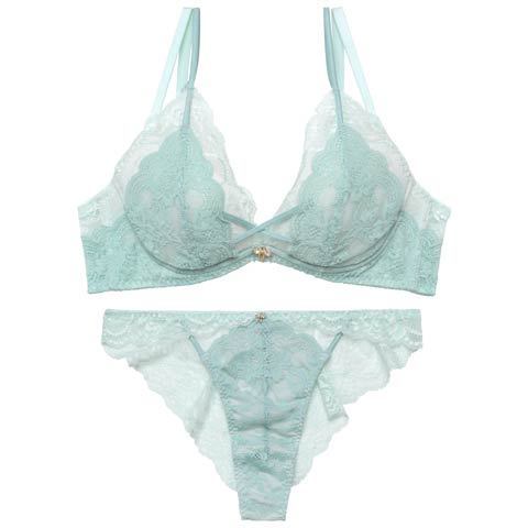 【YouTuber流那プロデュース/Lulumerry】レイヤードレース 盛りもっと ブラジャー&ショーツ /ミント(ミント/ハーフバック-A65)