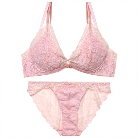 【YouTuber流那プロデュース/Lulumerry】レイヤードレース 盛りもっと ブラジャー&ショーツ /ピンク[推し](ピンク/フルバック-A65)
