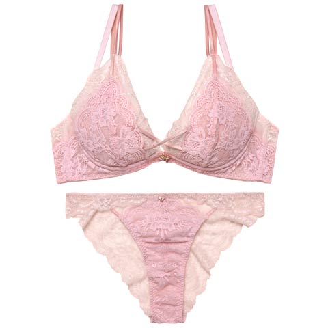 【YouTuber流那プロデュース/Lulumerry】レイヤードレース 盛りもっと ブラジャー&ショーツ /ピンク[推し](ピンク/ハーフバック-A65)