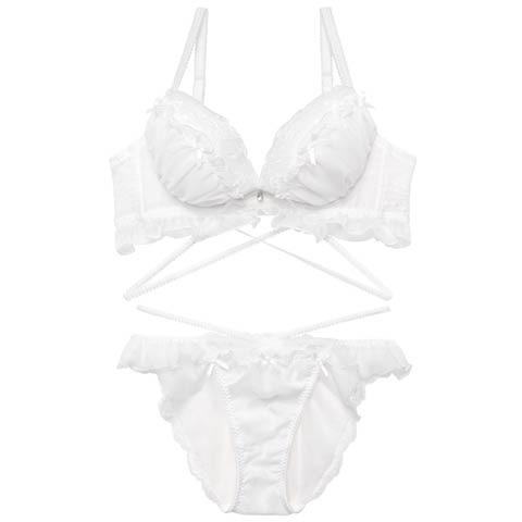 【YouTuber流那プロデュース/Lulumerry】エンジェルフリル 盛りもっと ブラジャー&ショーツ /ホワイト[推し](ホワイト/フルバック-A65)