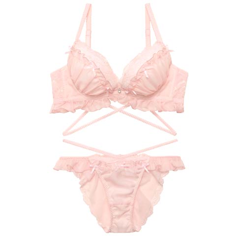 【YouTuber流那プロデュース/Lulumerry】エンジェルフリル 盛りもっと ブラジャー&ショーツ /ピンク(ピンク/フルバック-A65)