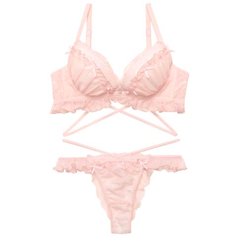 【YouTuber流那プロデュース/Lulumerry】エンジェルフリル 盛りもっと ブラジャー&ショーツ /ピンク(ピンク/ハーフバック-A65)