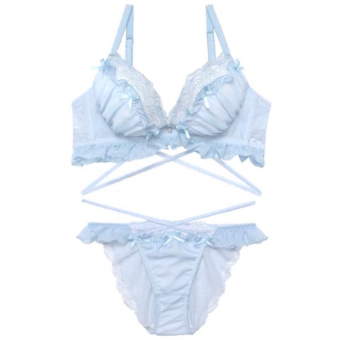 【YouTuber流那プロデュース/Lulumerry】エンジェルフリル 盛りもっと ブラジャー&ショーツ /ブルー[推し](ブルー/フルバック-A65)