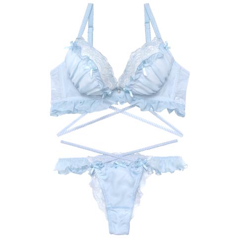 【YouTuber流那プロデュース/Lulumerry】エンジェルフリル 盛りもっと ブラジャー&ショーツ /ブルー[推し](ブルー/ハーフバック-A65)