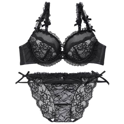 【YouTuber流那プロデュース/Lulumerry】クラシカルレース 盛りもっと ブラジャー&ショーツ /ブラック(ブラック/フルバック-A65)