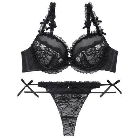 【YouTuber流那プロデュース/Lulumerry】クラシカルレース 盛りもっと ブラジャー&ショーツ /ブラック(ブラック/ハーフバック-A65)