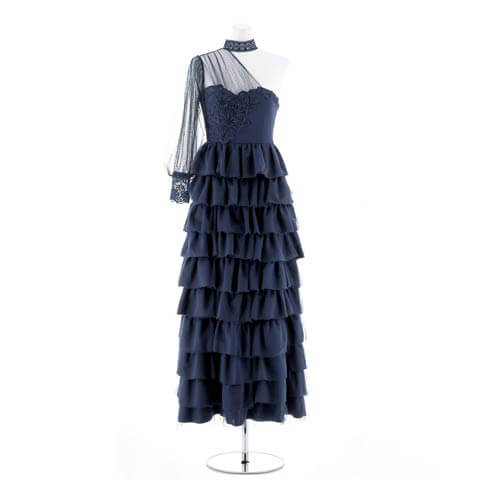 【GRACIANA】Rich Frill Skirt One Shoulder Onepiece(ネイビー-Sサイズ)