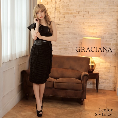 【GRACIANA】Monotone Shirring Belt Frill Onepiece