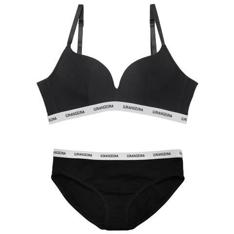 10/27新作!【ノンワイヤー】Bust Make Sporty Logo Bra ＆ Cotton Logo Tape Shorts[推し][人気](ブラック/フルバック-M)