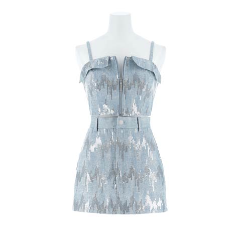 11/11再販![桜井みづき着用★小さめサイズ]輝くスパンコールのデニム生地で周りと差つけるセットアップ[Petit Madeleine プティマドレーヌ](デニム-0サイズ)