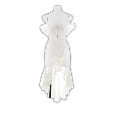 11/11再販![桜井みづき着用★小さめサイズドレス]SEXY谷間ジップにウエスト透けで美くびれ叶うマーメイドキャバドレス[Petit Madeleine プティマドレーヌ](ホワイト-0サイズ)