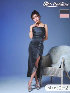 2/25新作![桜井みづき着用・小さめサイズ]美脚魅せスリット入りサイドドレープ×ジョーゼットのタイトロング丈キャバドレス[Petit Madeleine プティマドレーヌ]