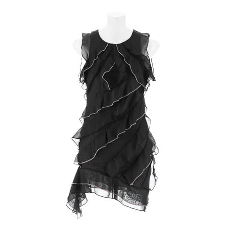 [0～3サイズ]アシンメトリーフリルシフォンタイトミニ丈キャバドレス[4サイズ展開][Petit Madeleine プティマドレーヌ](ブラック-0サイズ)