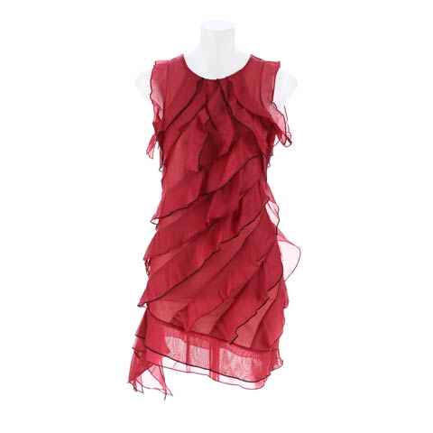 [0～3サイズ]アシンメトリーフリルシフォンタイトミニ丈キャバドレス[4サイズ展開][Petit Madeleine プティマドレーヌ](ワインレッド-0サイズ)