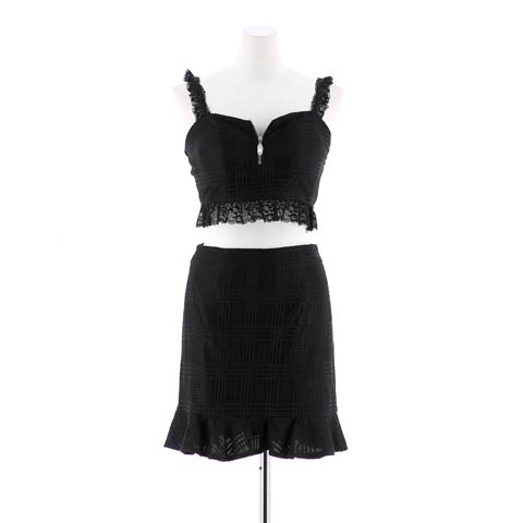 [0~3サイズ]フロントファスナーチェックフリルレースセットアップ[4サイズ展開][桜井みづき着用/Petit Madeleine プティマドレーヌ](ブラック-0サイズ)