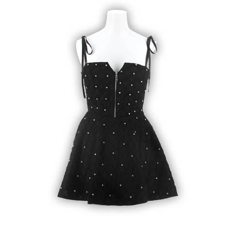 3/18新作![桜井みづき着用]主役級の輝き◎バックレースアップAラインミニ丈キャバドレス[Petit Madeleine プティマドレーヌ][0～2/3サイズ展開](ブラック-0サイズ)