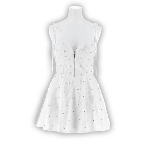 3/18新作![桜井みづき着用]主役級の輝き◎バックレースアップAラインミニ丈キャバドレス[Petit Madeleine プティマドレーヌ][0～2/3サイズ展開](ホワイト-0サイズ)