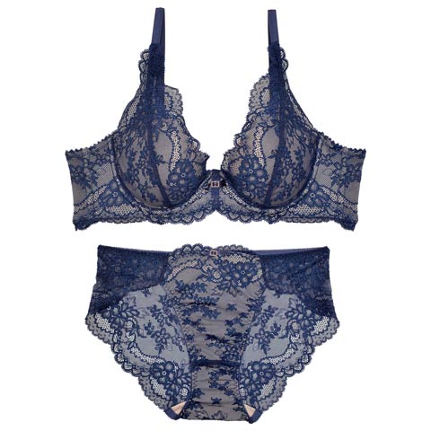 12/19新作!【かとゆり着用】Ballerina Lace Bra＆shorts バレリーナレースブラ&バック透けフルバックショーツ/ LAVENDER[推し][人気](ネイビー-B65/ショーツM)