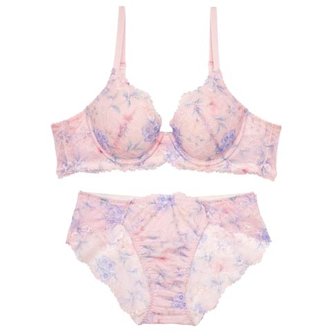 12/22新作!【かとゆり着用】フラワークラウンプリントブラジャー＆バック透けフルバックショーツ［激売れ］(ピンク-B65/ショーツM)