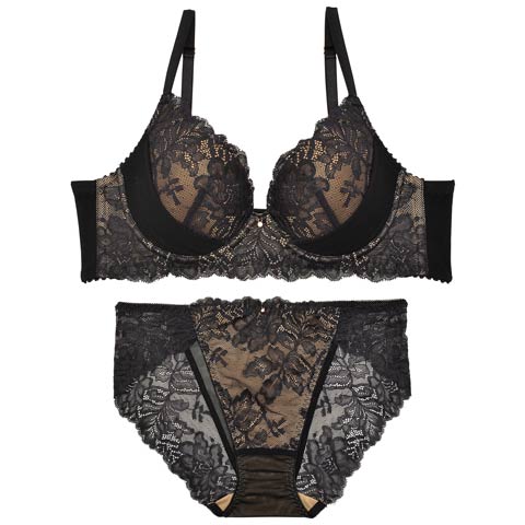 10/31新作!【ダレノガレ明美プロデュース/GARRONE】Masquerade Luxury Bra＆shorts マスカレードラグジュアリーブラ＆バック透けフルバック[推し](ブラック-B65/ショーツM)