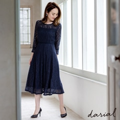 オールレースミモレ丈ワンピースドレス