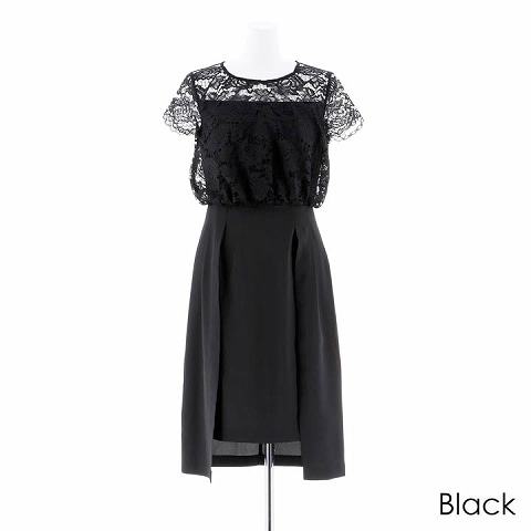 ブラウジングレースコクーンシルエットワンピースドレス(ブラック-Sサイズ)