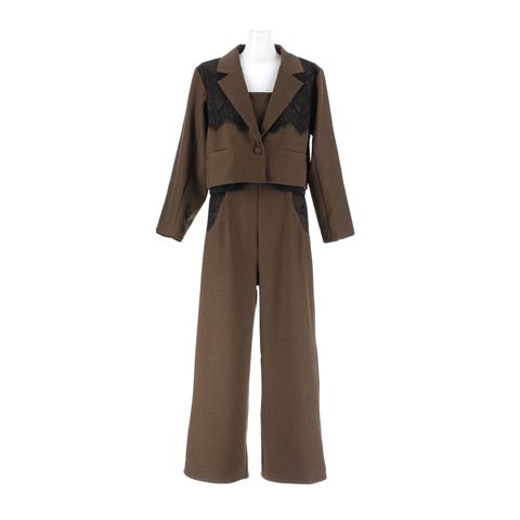 2/18新作!【darial】jacket set pants dress / ジャケットセットパンツドレス[SM/2サイズ展開](ブラウン-Sサイズ)