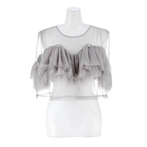 【予約販売/2月24日頃より順次発送】2/18新作!【darial】drop bijou frill top / ドロップビジューフリルトップ(グレージュ-フリーサイズ)