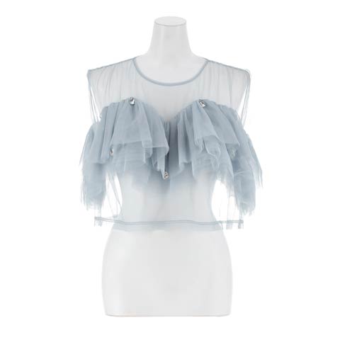【予約販売/2月24日頃より順次発送】2/18新作!【darial】drop bijou frill top / ドロップビジューフリルトップ(ブルーグレー-フリーサイズ)