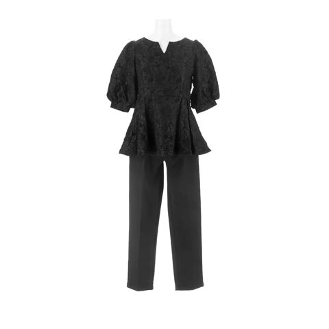 【予約販売/2月24日頃より順次発送2/18新作!【darial】jaqurd peplum set up / ジャガードペプラムセットアップ[SM/2サイズ展開](ブラック-Sサイズ)