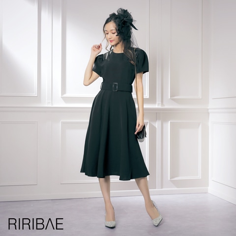 [darial]『RIRIBAE/リリベ』ボリュームスリーブ星柄パッチワークフレア膝丈ドレス
