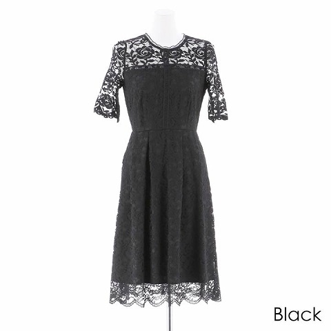 パーフェクトクロスレースフレアワンピースドレス(ブラック-Sサイズ)