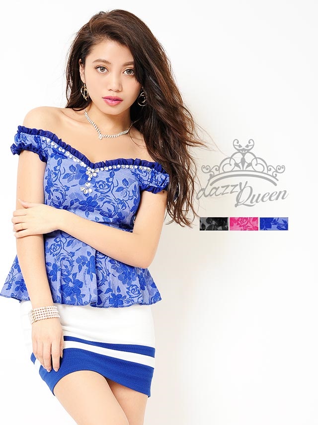 花柄フリルオフショルダーペプラムタイトミニドレス[安部ニコル]