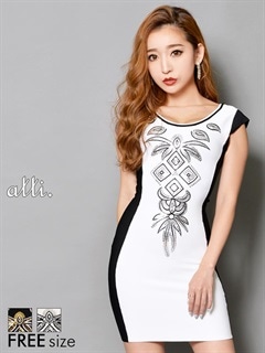 スパンコール×バイカラースタイルフィットタイトバンテージミニドレス