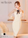 [MOARADY][姉ドレス][SMLサイズ]ブローチ付きフロントジップシアーレース長袖タイトミニ丈キャバドレス[3サイズ展開]
