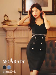 10/14再入荷![MOARADY][姉ドレス]ノースリーブウエストカットビジューボタンタイト膝丈キャバドレス[SML/3サイズ展開]