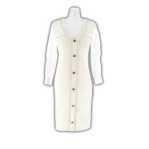 11/25新作![MOARADY][姉ドレス]きらめくツイード×肌見せラインカットのチュール長袖膝丈キャバドレス(アイボリー-Sサイズ)