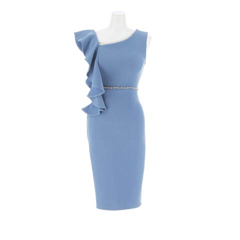 12/10新作!![MOARADY]【姉ドレス】ドレープフリルでアシメなデザインがPointのビジューライン膝丈キャバドレス[SML/3サイズ展開](ブルー-Sサイズ)