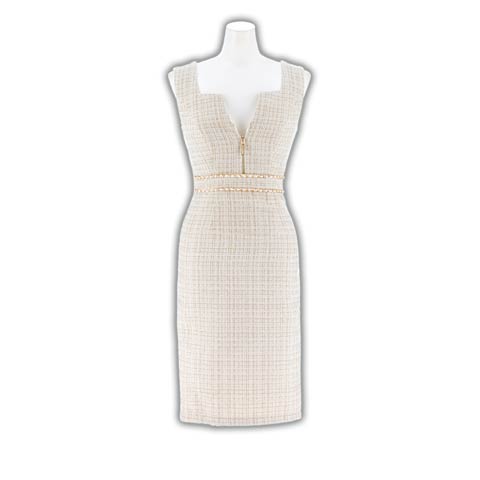 12/17新作![MOARADY][姉ドレス]輝くラメツイードSEXY胸元ジップノースリーブタイト膝丈キャバドレス[SML/3サイズ展開](ベージュ-Sサイズ)