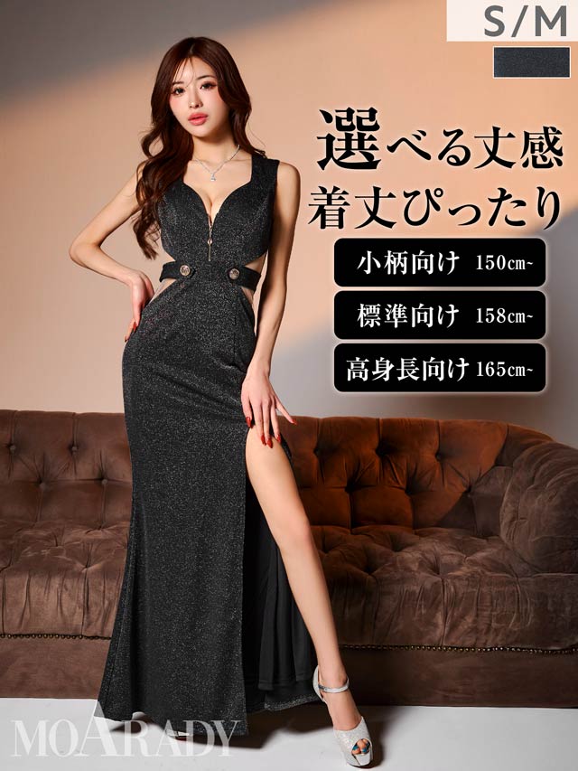 2/18新作![MOARADY][姉ドレス]フロントジップウエストシアーノースリーブタイト膝丈キャバドレス[SML/3サイズ展開]