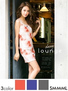 [SM～MLサイズ]水彩ローズ柄ノースリーブタイトミニドレス[3サイズ展開]