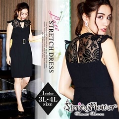 [GACKTプロデュース Spring Flower]ベルトモチーフ付ノースリ膝丈ドレス[3L-c/4L-cサイズ]